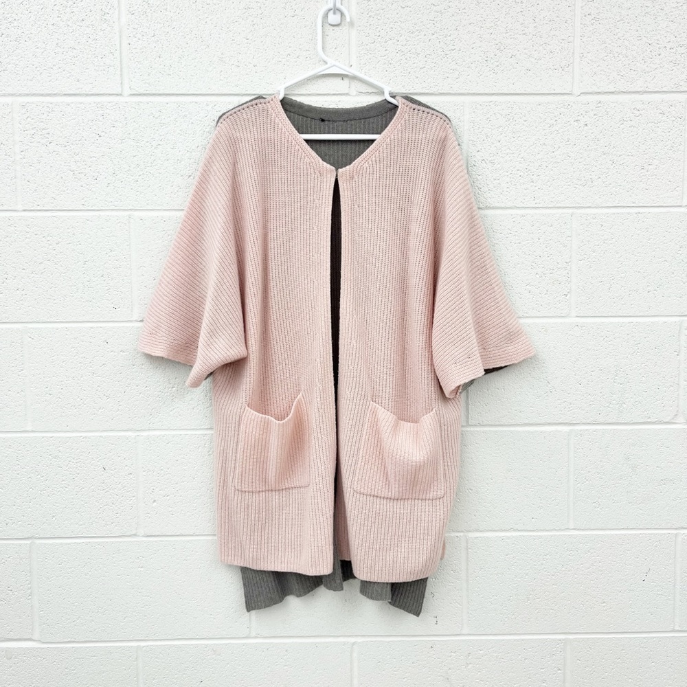 St. John Cashmere Two Tone Cape Poncho Sweater Pink Gray One Size